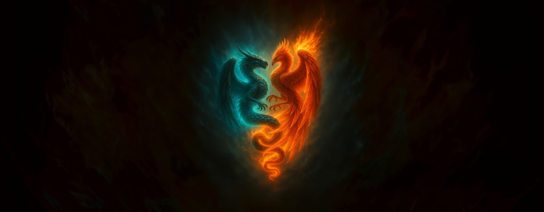 Dragon and Phoenix intertwined